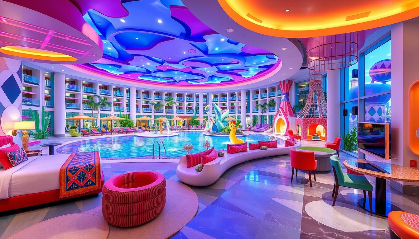 Como é a experiência de hospedagem em novos resorts temáticos?